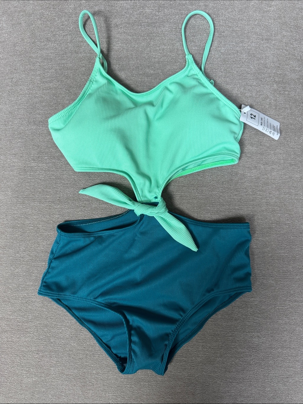 Mint and Teal Two-Piece Ribbed Tie-Front Swimsuit